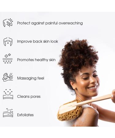 Naroa Natural Back Sponge Scrubber | Long Handle Exfoliating Shower Brush for Improved Skin Health | Detachable Head for Back Acne Relief | Ideal for Men and Women - Buy Online on GoSupps.com
