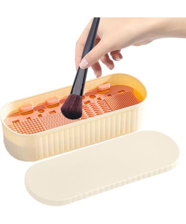 Makeup Brush Cleaning Mat | Cleaning Mat Brushes Organizer with Drying Holder Efficient Cleaning Tool Portable Sponge Washer for Powder Puff Makeup Brushes Third Generation Milky Apricot Color - Buy Online on GoSupps.com