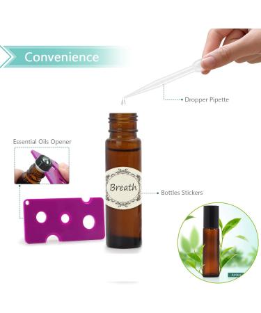 Yalbdopo 10ml Amber Glass Roller Bottles for Essential Oils - Refillable with Black Lid 12 Labels Pipette & Opener - Perfect for Aromatherapy - Buy Online on GoSupps.com