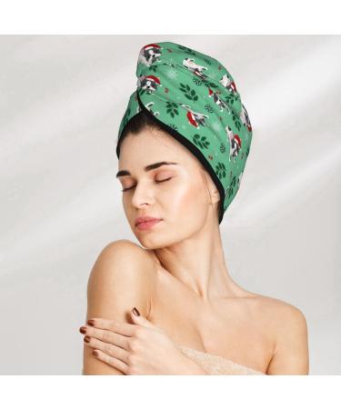 Hair Towel Wrap | Quick-Dry Hair Drying Turban with Button - Christmas French Bulldog Design - Buy Online on GoSupps.com