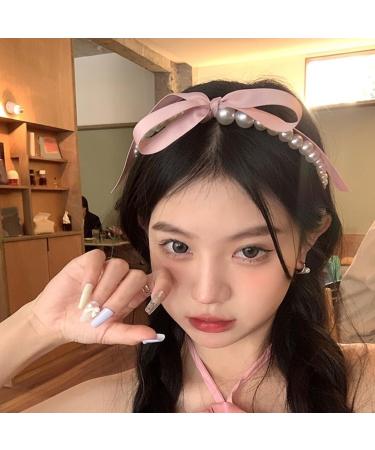 hgnxa Pearls Bowknot Headbands for Woman Girl Ribbon Hairband for Skincare Makeup Delicate Hairband for Girl Taking Photo Blue - Buy Online on GoSupps.com