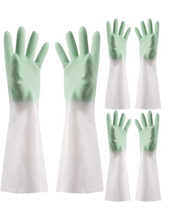 KKRAUS Long Rubber Cleaning Gloves 3 Pairs Reusable Household Gloves Kitchen Gloves for Laundry Gardening Dishwashing Gloves (Color : Green Size : A) A Green