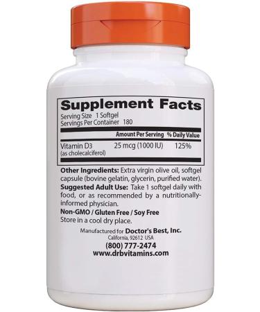 Doctor's Best Vitamin D3 1000 IU Softgel Capsules - 180 Count - Buy Online on GoSupps.com