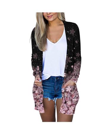 Long Shirt Outerwear Top Thin Warm Knitted Coat Women's Blouse V-Neck Shirt Tunic Long Women's Tunic Women's Shirt Casual Checked Shirt Women's Winter Chunky Knit Jacket E-pink. L