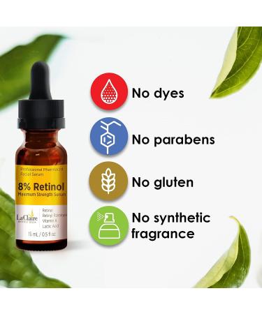LaClaire Retinol Complex Face Serum 15ml - Anti-Aging & Brightening Neck/Facial Serum with Lactic Acid, Vitamin A & Retinyl Palmitate - Firm, Smooth & Nourish Skin - Anti Wrinkle Formula (Pack of 1) - Buy Online on GoSupps.com