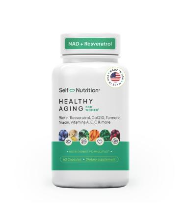 SELF NUTRITION Healthy Aging Supplement for Women - NAD+ Resveratrol Collagen Booster Biotin Hyaluronic Acid & More. Cellular Energy Healthy Aging Skin Support - USA Vegan 60 Capsules.