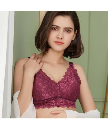 Mastectomy Bra for Women | Sexy Floral Lace Wireless Sleep Bralette | Post-Surgery Comfort | Front Zip Purple - Buy Online on GoSupps.com