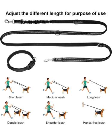 ETACCU Hands Free Dog Lead Waist Belt Leash with Reflective Stitching - Adjustable 9.8ft Double Lead for Running, Walking, Hiking - Black | Large Size 100lbs - Buy Online on GoSupps.com