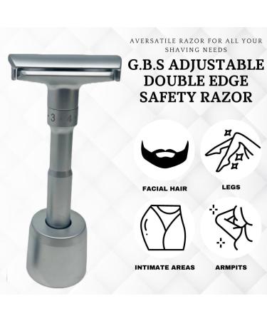 G.B.S Chrome Adjustable Men's Double Edge Safety Razor Set | Blades Stand & 10 Platinum Refills - International Shipping Available - Buy Online on GoSupps.com