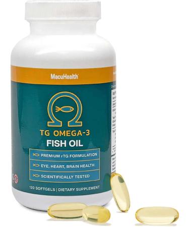 MacuHealth Omega 3 Fish Oil - 1100mg DHA, 1100mg EPA, Eye & Heart Health Supplement, Natural Triglyceride Formula, Gluten Free, Environmentally Sustainable Resources, 120 Softgels - Buy Online on GoSupps.com