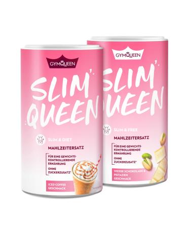Gymqueen slim queen weight loss Shake 2x420g white chocolate & pistachie + iced coffee delicious diet shake for easy weight loss meal set with important vitamins and nutrients White chocolate & pistachie + iced coffee 420 g (2 Pack)
