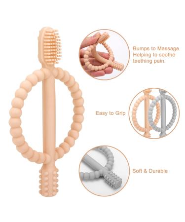 Buy BPA-Free Baby Biting Toys - 2 Pack Silicone Teething Rings for 3+ Months - Peach Powder & Gray - Soothing Gum Massage - Buy Online on GoSupps.com
