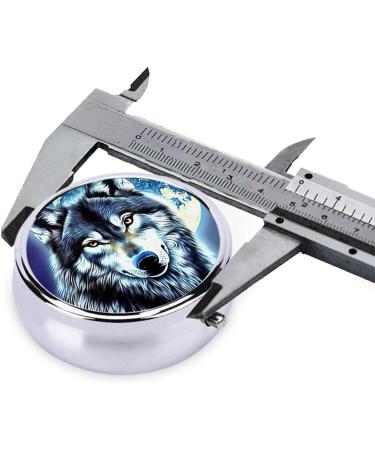 Wolf Under Moon Portable Metal Pill Box | 3-Compartment Mini Design for Travel | Small Pill Organizer | Hinged Fastening | Black - Buy Online on GoSupps.com