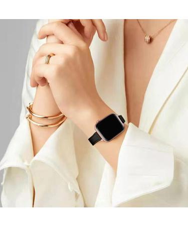 STIROLL Slim Leather Band for Apple Watch 38mm/40mm/41mm - Black/Rose Gold | Top Grain Leather Wristband for iWatch SE/8/7/6/5/4/3/2/1 - Buy Online on GoSupps.com