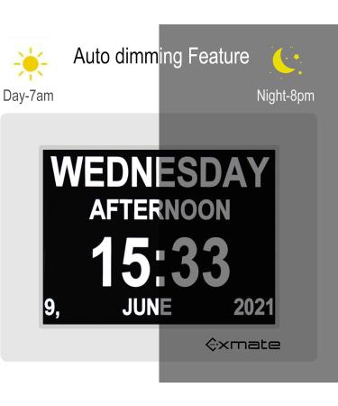 Exmate 8-Inch Digital Alarm Clock - Multilingual Large Writing Calendar for Kids Seniors Dementia & Alzheimer's - Perfect for Visual Impairment - White - Buy Online on GoSupps.com