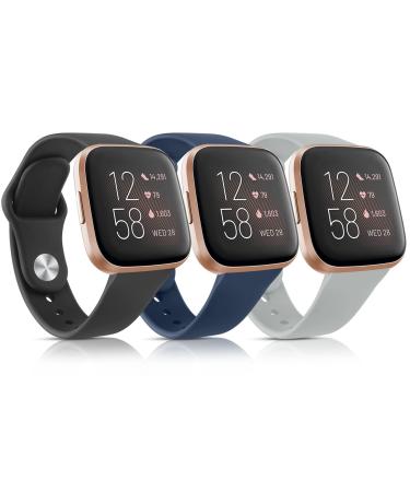 3 Pack Silicone Bands Compatible with Fitbit Versa 2 Bands for Women Men, Soft Breathable Sport Replacement Wristbands for Fitbit Versa 2 / Fitbit Versa/Versa Lite/Versa SE Black/Navy Blue/Grey