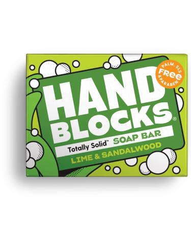 Hand Blocks: Lime & Sandalwood - Cold Processed Natural Soap Bars - Plastic Palm SLS SLES & Paraben Free