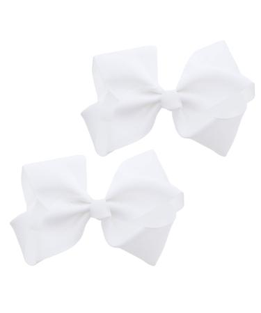 3 Inch Grosgrain Bow for Little Girls- Set of 2 (White)