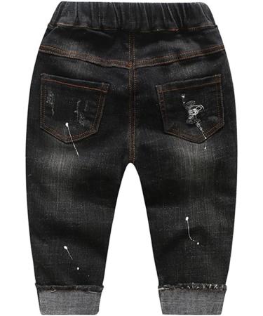 KIDSCOOL SPACE Baby Girl Boy Jeans | Elastic Waist Ripped Denim Pants | 18-24 Months | Black - Buy Online on GoSupps.com