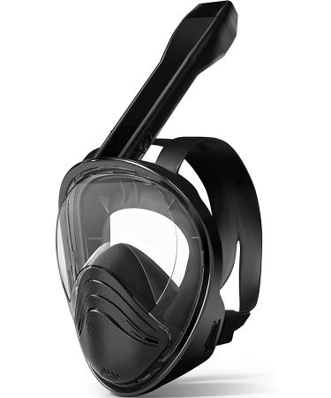 Relity Full Face Snorkel Mask with Upgraded Breathing System, Foldable 180 Panoramic View Anti-Leak Anti-Fog Snorkeling Gear for Adults with Detacha Black Large-X-Large