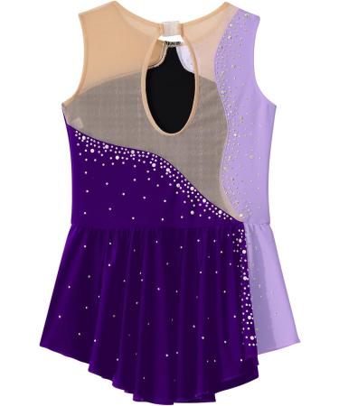 FEESHOW Lavender Figure Ice Skating Dress for Girls 12 Years | Long Sleeve Ballet Leotard Costume with Shiny Diamond Detail - Buy Online on GoSupps.com