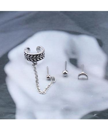 Buy Bohemia Moon Cuff Chain Earrings | Silver Chain Climber & Dangle Earrings Set for Women & Girls - Stylish Tassel & Cartilage Designs - Buy Online on GoSupps.com