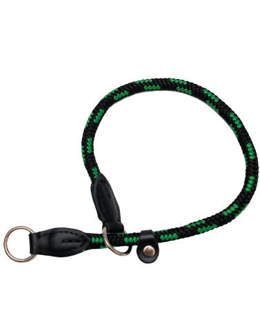 Black-Green HandMade Strong Rope Rolled Slip Dog Choker Choke Collars with black leather (27.5")