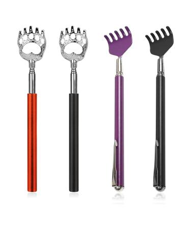 Xanewza 4 pieces of portable back scratches pull -out telescopic scrapers with bear paws for the back massage device for the back with claw made of metal - massage and body scratch