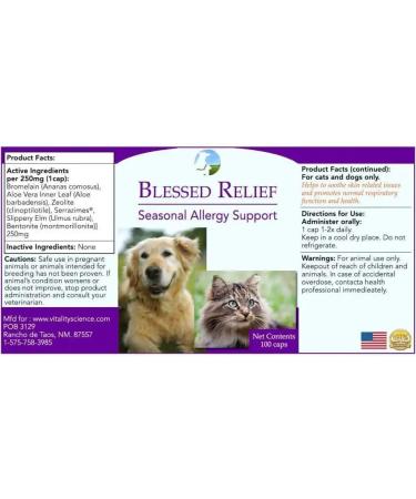 Vitality Science Blessed Relief for Cats | Seasonal Allergy Support | Improves Respiratory Function and Breathing | Heals Skin Helps Irritation (20g) - Buy Online on GoSupps.com