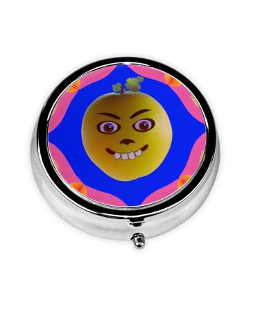 Pears with a Smiley face Portable Metal Pill Box Round Mini 3-Compartment Plastic Insert hinged Fastening Design Suitable for Small Pills Must-Have for Travel