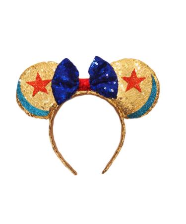 Mouse Ears Bow Headbands Glitter Princess Party Decoration Belle Cinderella Jasmine Mermaid Mouse Ears Headband for Girls Stars and Moon