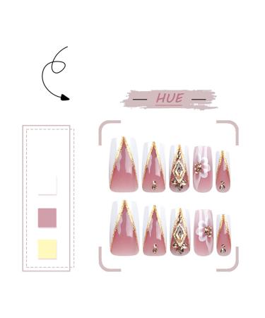 Light Luxury French Tips Press on Nails with Rhinestones | Glossy Glitter Coffin Length Acrylic Nails - Full Cover Stick-On Nails for Women & Girls - Buy Online on GoSupps.com