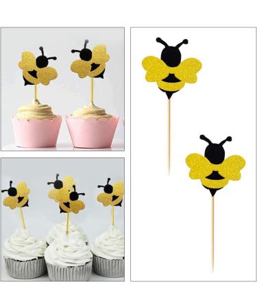 36 Pcs Bee Glitter Cake Decorations Bumble Bee Cupcake Toppers Glitter Cake Decorations Gold Glitter Bee Cupcake Topper for Cupcake Decorations Supplies - Buy Online on GoSupps.com