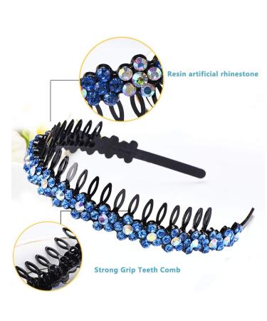 6-Pack Rhinestone Teeth Combs & Flower Crystal Hair Bands for Women - Non-Slip Hard Plastic Head Straps in 6 Shiny Colors | Luolipeya - Buy Online on GoSupps.com