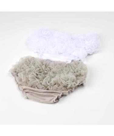 Hoolchean Baby Girls 2PCS Tulle Ruffle Bloomer Set - White & Grey (0-6 Months) - Buy Online on GoSupps.com