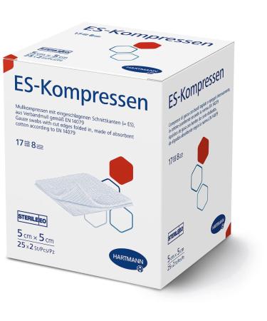ES compresses: sterile gauze compresses for wound cleaning & wound coverage as well as for applying ointments 5 x 5 cm 8-fold 17-thread 25x2 pieces