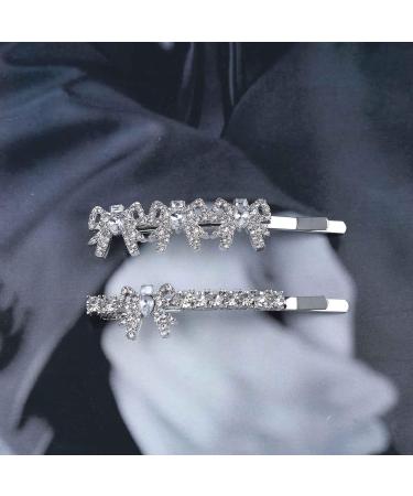 Yheakne Vintage Crystal Hair Clip Pin Silver Bow Rhinestone Hair Pins Clip Bridal Hair Clip Hair Pin Shiny Crystal Wedding Headwear Decorative Bobby Pins Metal Head Clip Hair Accessories 2 Pieces - Buy Online on GoSupps.com