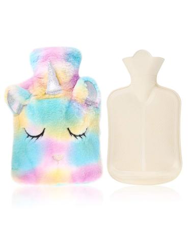 Hot Water Bottle with Cover Removeable & Washable Soft Unicorn Bottle Cover Natural Rubber 1 L (Yellow)
