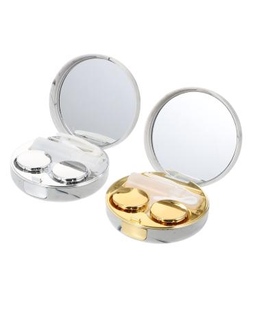Heallily 2 sets double box glasses case container for contact lenses contact lens organizer mirror film contact lens container contact lens protection storage duplex box box container travel