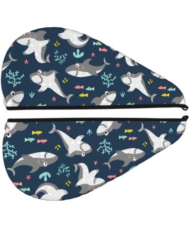 Hair Towel Wrap - Quick Drying Turban with Button | Friendly Smiling Sharks Design - Buy Online on GoSupps.com