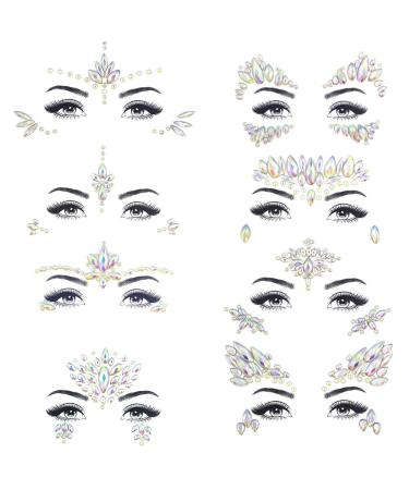 Noctilucent Face Gems Luminous Temporary Tattoo Stickers Acrylic Crystal Glitter Stickers Waterproof Face Jewels Rainbow Tears Rhinestone for Party, Rave Festival, Dress-up of ZLXIN(8 Pcs A Set) Style 7