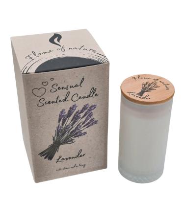 Sensual fragrance candle flame of nature in crystal glass made of soy wax and 100% from natural lavender essential oil for aromatherapy spiritual growth and general well -being