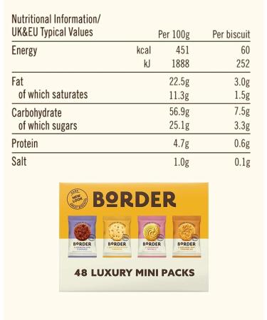 Border Biscuits 48 Packs Mini Multipacks Biscuits Box 4 Flavour Variety Luxury Biscuits 2 per pack Individually Wrapped Biscuits Bulk Biscuits & Cookies | FREE XMAS GIFT MULTIPACK OF DAIM LATTE - Buy Online on GoSupps.com