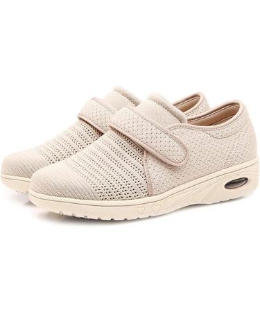 Oldms Women's Extra Wide Orthopedic Walking Diabetic Shoes - Adjustable Closure, Cushioned Insoles - Relief for Swollen Ankles, Diabetic Bunion, Arthritis, Plantar Fasciitis - Beige Size 7 - Buy Online on GoSupps.com