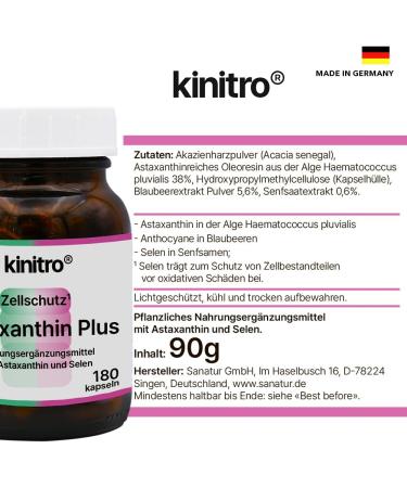 Kinitro Astaxanthin Plus: Premium Vegan Capsule with Astaxanthin Selenium & Blueberry Extract for Optimal Health - 30 Capsules - Buy Online on GoSupps.com