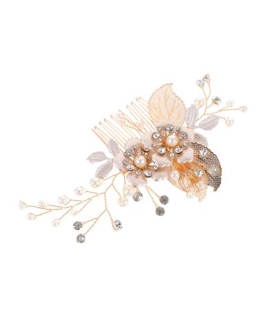 DOITOOL Hair Comb Bride Hair Accessory Flower Clips Hair Styling Accessories Floral Hair Headpiece Wedding Headdresss Birthday Headpiece Gold Decor Hollow Out Bridesmaid Headband Alloy