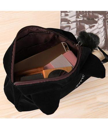 Haodou Flannel Cosmetic Bag - Portable Cute Cat Zipper Handbag & Purse - Ideal 19x12x5cm Pencil Case for Women (Black) - Buy Online on GoSupps.com
