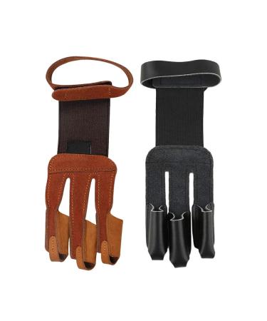 RMISODO 2 Pieces Archery Glove 3 Finger Leather Hand Finger Protector Guard for Shooting Hunting