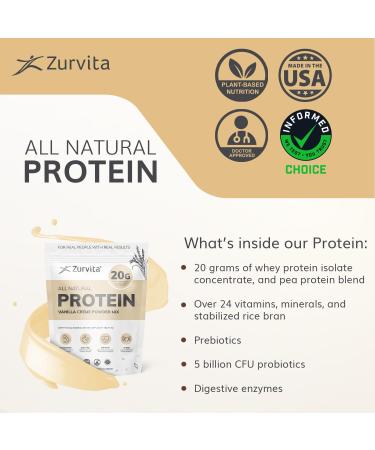 Zurvita Vanilla Créme Protein Powder Mix - 49 oz | 25g Protein Probiotics Digestive Enzymes & 24+ Vitamins - Low Calorie Superfood - Buy Online on GoSupps.com
