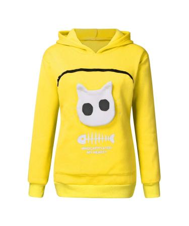 Women Long sleeve sweater hoodies with cats dog big bag cat bag sweater with zipper dog cat bag bag sweatshirt sweater sweaty hoodie women warm long -sleeved shirt cat sweater yellow 3xl